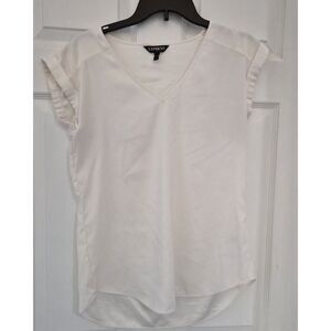 Express Ivory V-Neck Short Sleeve Blouse - Minimalist Essential Sz S EUC